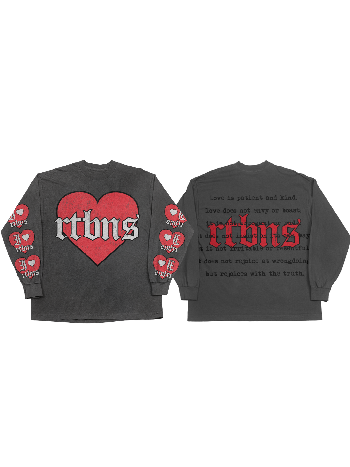 “HEART ON MY SLEEVE” Heavyweight Long Sleeve Black